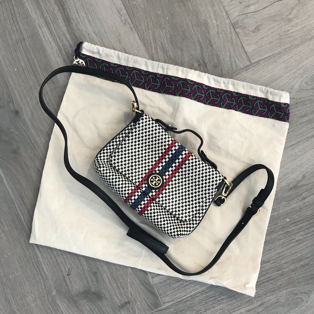 Tory Burch Jane Mini Multicolor Woven Leather Cross Body Bag